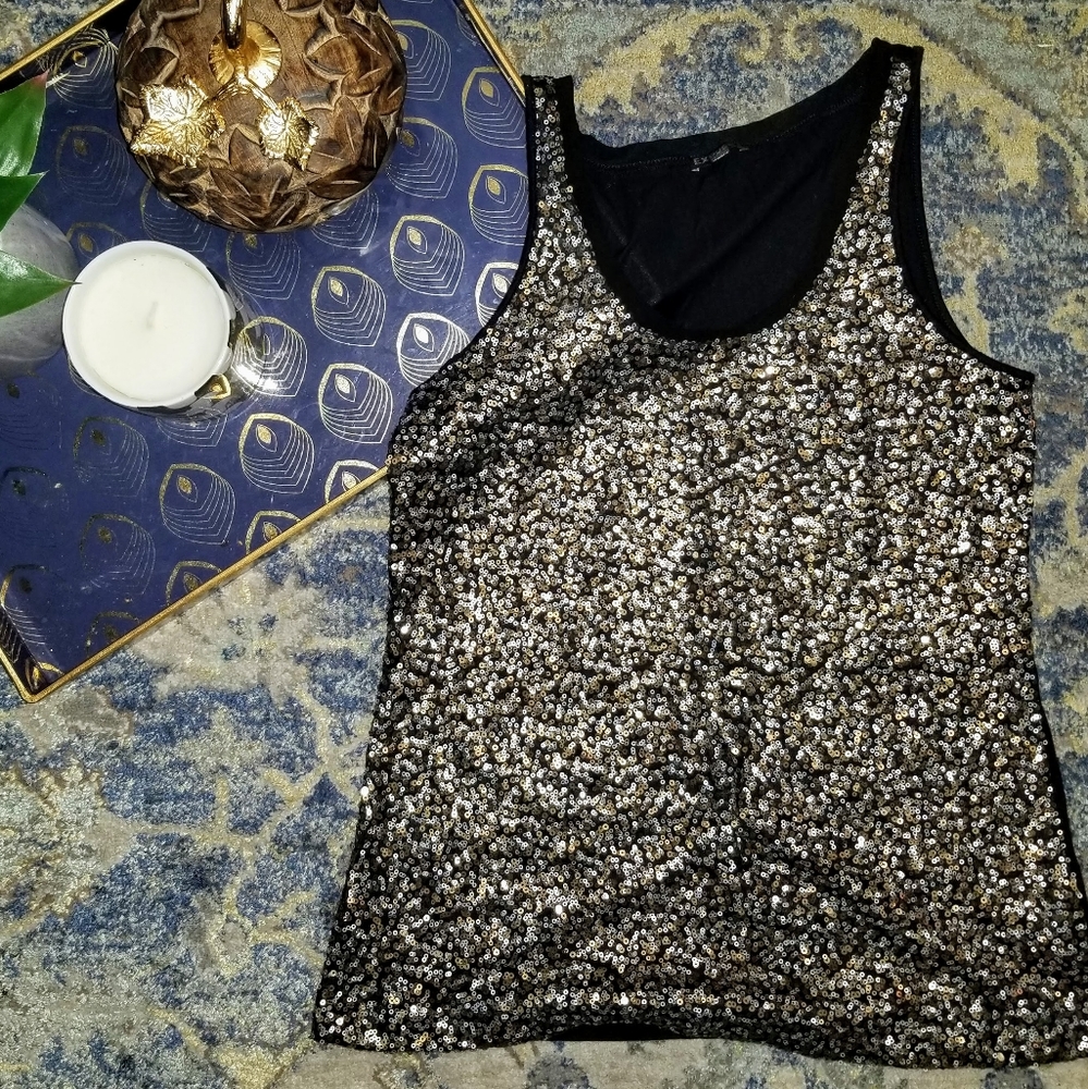 NWOT 💖💖Express Sequin Tank black silver and gold